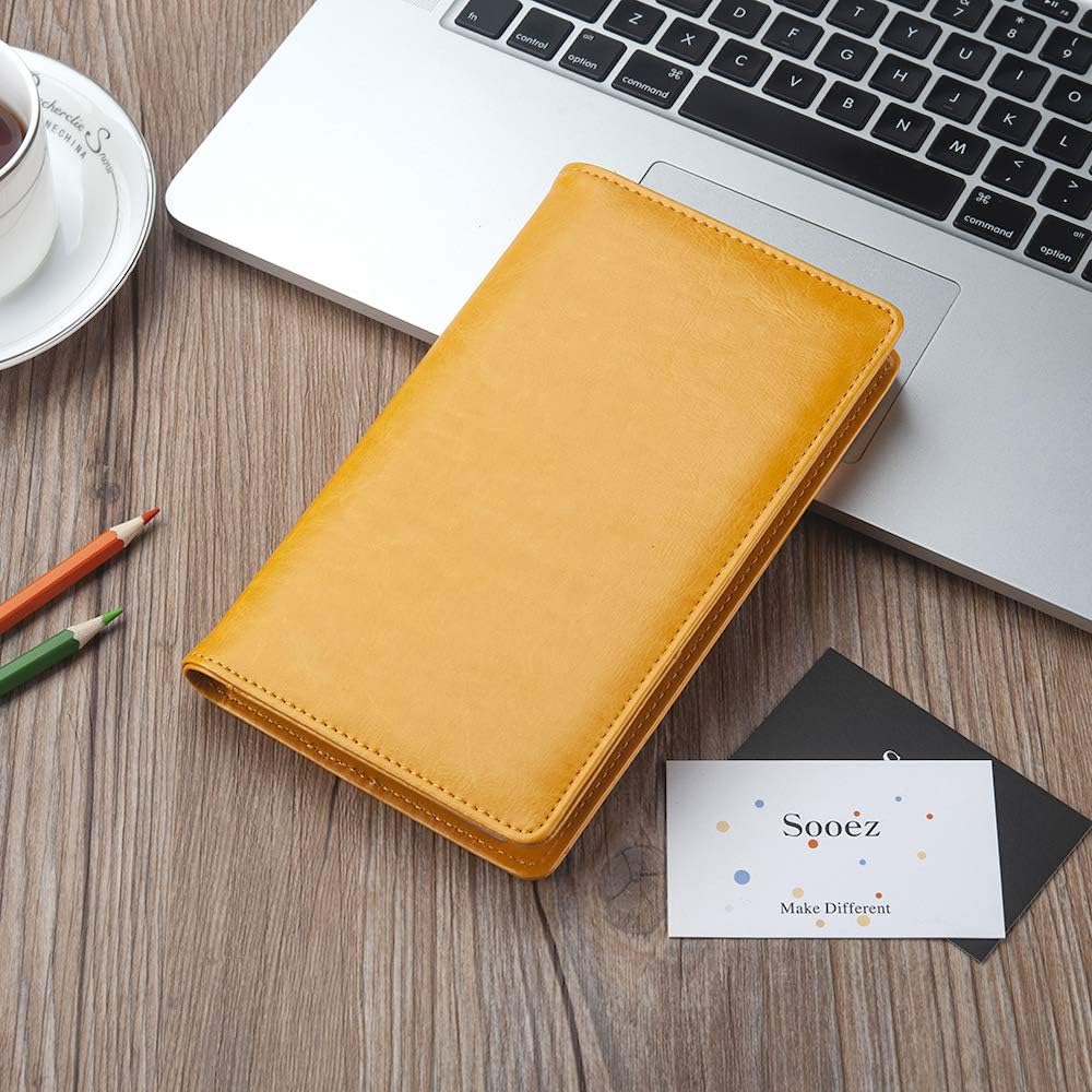 Sooez Leather Professional Business Card Book Holder Organizer, 240 Capacity Credit Card Booklet, PU Name Cards Holder Storage File for Men Women, 7.7 x 4.5 Inch, Black