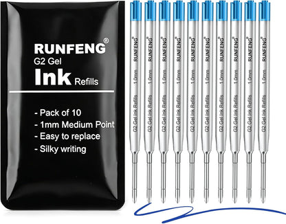 Pack of 10 Replaceable Ballpoint Pen Refills, G2 Gel Ink Refills,1mm Medium Point,Twist Pen Refill,Ball Point Pen Refills,Ink Refills for Pens,Black Ink Refills