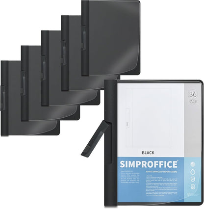 36 Pack Swing Clip Report Covers, Plastic Presentation Folders with Clip for Professional Use, Clear Front and Navy Blue Frosted Back, 9 x 11.4 Inches for Letter Size