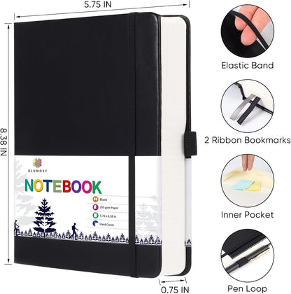 Graph Paper Notebook with 280 Pages,A5 Grid Paper Notebook/Journal,100gsm Thick Graph Leather Journal for Math Science Students,5.75'' × 8.38''-Black