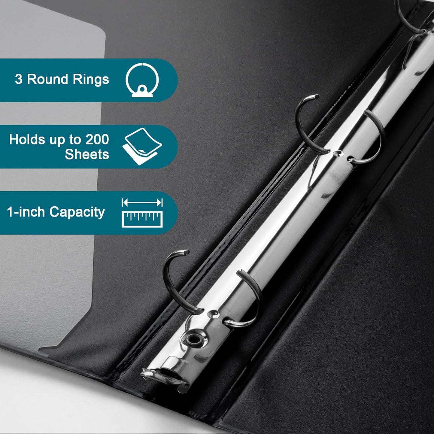 1'' Economy 3-Ring Binders, 1-inch Round Rings, Holds 200 Sheets US Letter Size, ClearVue Presentation View, Non-Stick, Black (12)