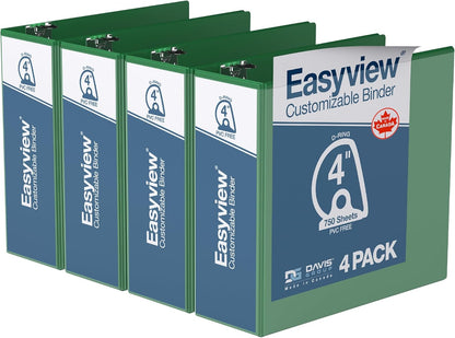 Easyview Premium 3-Ring Binders with Clear-View Covers and D Rings, Binders for School or Office, 5 Inch, Pack of 4, White