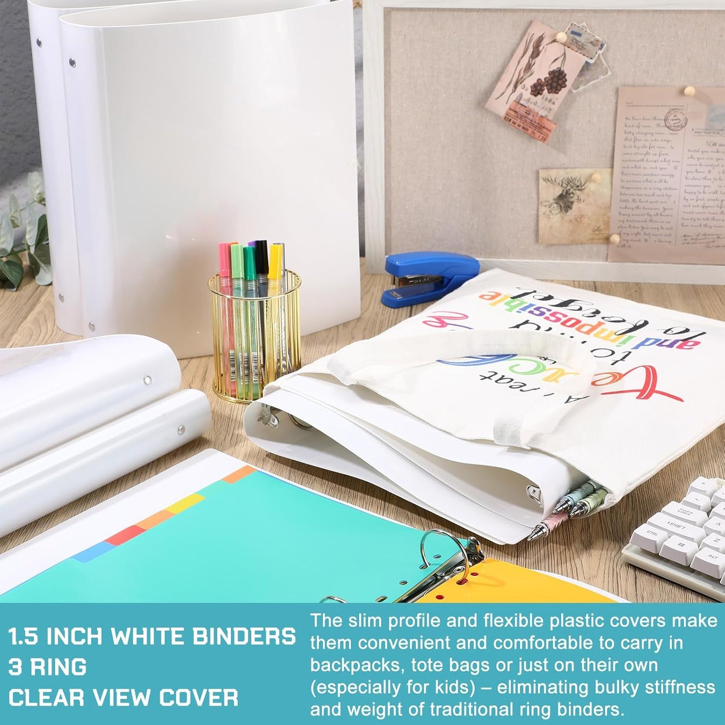 Fulmoon 12 Pcs Economy View 3 Ring Plastic Binder 12.2 x 9.8 Inch Plastic Round Ring Binders with Pockets Notebinder for Meetings for Home, Office, School(White, 1/2 Inch)