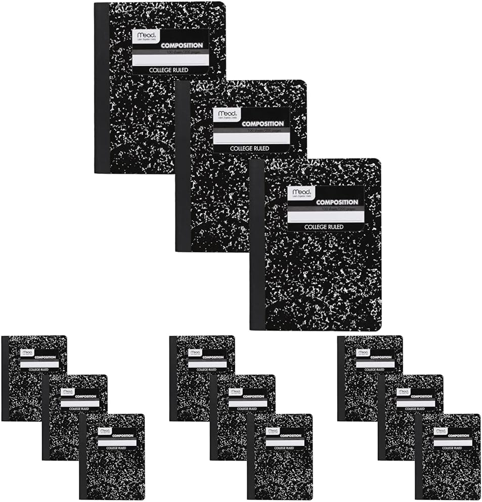 Mead Composition Notebook, 3 Pack, College Ruled Paper, 7-1/2" x 9-3/4", 100 Sheets per Comp Book, Black Marble (38111)