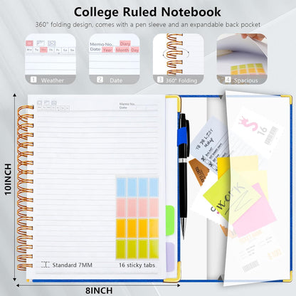 Hardcover Spiral Notebook College Ruled, 8"x10" Leather Journal Notebook with Magnetic Closure, 300 Pages 5 Subject Notebook with Dividers Tabs Journal for Women Men, Work, School(Rose Red)