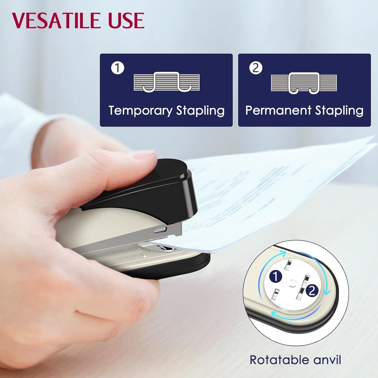Metal Stapler Heavy Duty 50 Sheet Capacity with 1750 Staples and Staple Remover, Full Strip Staplers for Desk, No Jam, Non-Slip for Office & Classroom, Black
