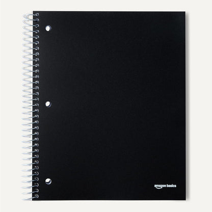 Amazon Basics Wide Ruled 3-Subject Spiral Notebooks with Pocket Dividers, 150 Sheets, 10.5" x 8", Assorted Primary Colors, 3-Pack