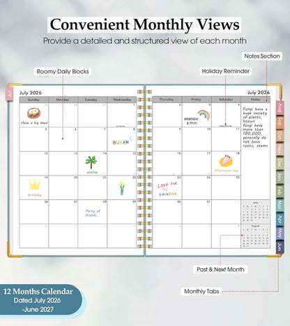 2026 Planner, Weekly and Monthly Calendar Planner from January 2026 - December 2026, 8.5" x 11" Hardcover Leather Hourly Appointment Book with Tabs, Spiral Daily Planners for School Work Home, Green
