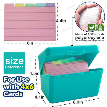 Olivo 4x6 Index Card Holder Box with 100 Cards Dividers Tabs 4"x 6", Blue