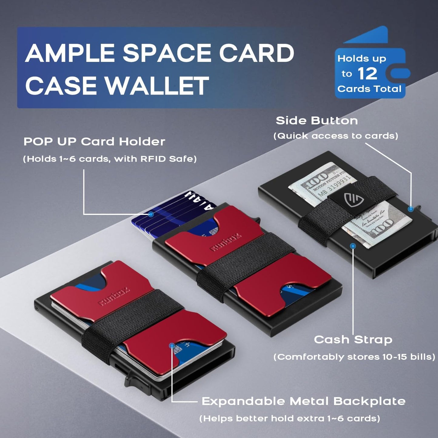 RUNBOX Slim Card Holder Wallet for Men, Minimalist RFID Blocking Wallet with Pop-Up Function, Ultra-Thin Design, Metal Business Card Cases holds 6+6 Cards, Gifts for Men, Men's Accessories