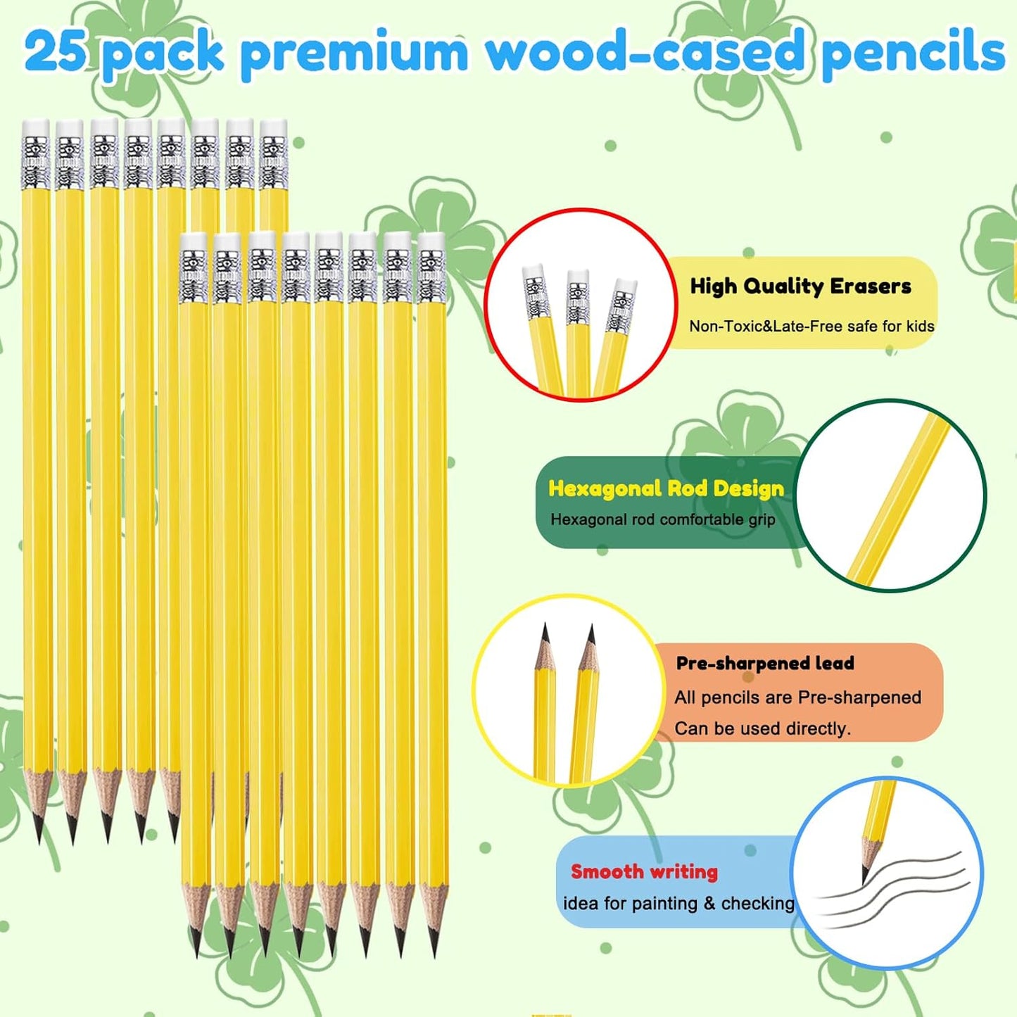 Adhere 25pcs Woodcase Pencils with Eraser Premium Pre-Sharpened Hexagon Graphite 2B pencils ideal for home, office writing including a Free Sharpener(Pink・25pcs)