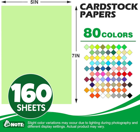 80 Sheets 8.5" X 11" Colored Cardstock, 80 Assorted Colors 180 GSM/65 LB Construction Paper Card Stock Printer Paper for Printing, Card Making, DIY Crafts, Kids School Supplies,Party Decorations