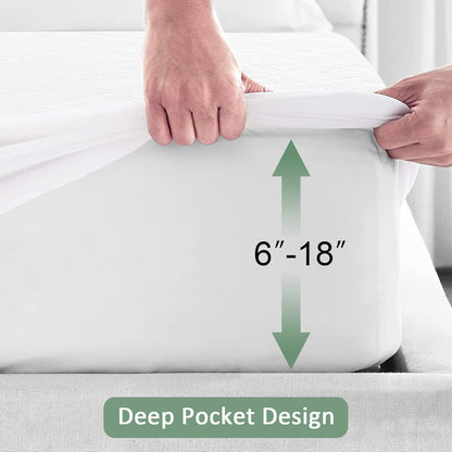 Sufdari Mattress Protector,Waterproof 18" Deep Pocket Mattress Cover Fitted Sheet Style with Elastic Rubber Band,Washable and Easy Care-Black,Queen