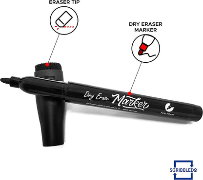 Scribbledo 36-Pack Black Fine Tip Dry Erase Markers with Eraser Cap | Low-Odor Whiteboard Markers for Office, Workplace, Medical & Professional Use