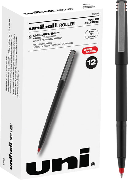 uniball Roller Rollerball Pens, Micro Point (0.5mm), Blue, 12 Pack