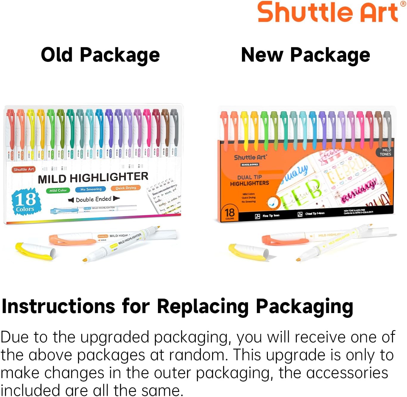 Shuttle Art Pastel Highlighters, 18 Colours Dual Tip Highlighters, Highlighter Markers Assorted Colours, Perfect for Colouring, Underlining, Highlighting, Journaling in School Office Home