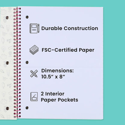 Yoobi College Ruled 8 x 10.5” Spiral Notebook Set – 3-Pack of 1 Subject Notebooks, Pink, Purple & Black Celestial Patterns – 150 Perforated 3-Hole Punched Sheets
