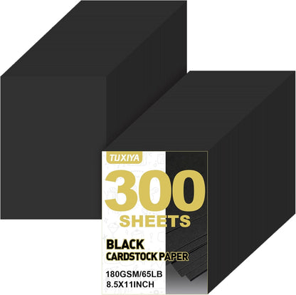 TUXIYA 300 Sheets Black Cardstock Paper,8.5 x 11 Inch Cardstock Paper,180 GSM/65LB Card Stock Printer Paper for Art,Invitations,DIY Cards,Watercolor & Craft Projects