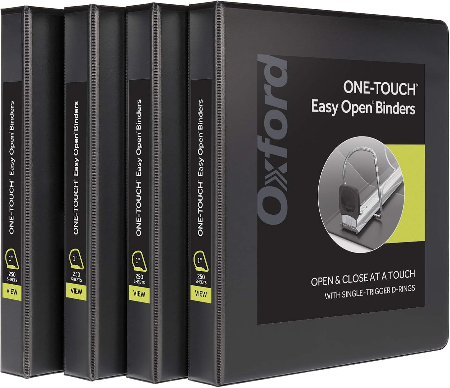 Oxford 3 Ring Binders, 0.5 inch ONE-Touch Easy Open D Rings, Durable Binders for School and Office, View Binder Covers, Xtralife Hinge, Non-Stick, PVC-Free, Black, Holds 125 Sheets, 6 PK (79901)