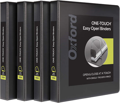 Oxford 3 Ring Binders, 0.5 inch ONE-Touch Easy Open D Rings, Durable Binders for School and Office, View Binder Covers, Xtralife Hinge, Non-Stick, PVC-Free, Black, Holds 125 Sheets, 6 PK (79901)