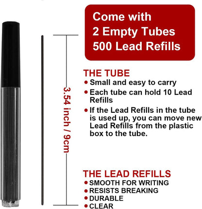 500 Pieces 1.1mm 2B Lead Refills Graphite Mechanical Pencil Lead Break-Resistant for Smooth Writing & Drawing, Compatible with 1.1mm Mechanical Pencils