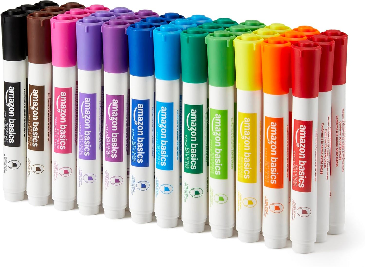 Amazon Basics Low-Odor Dry Erase Whiteboard Markers, Fine Tip, Quick-Dry, Black, 36-Pack