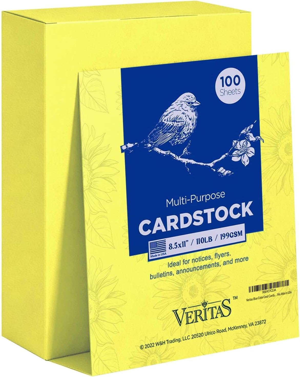 Veritas White Cardstock 8.5 x 11”, 110LB Index/199GSM Heavyweight Card Stock, 100 Sheets, Thick Cardstock Printer Paper for Copy, Printing, Art Projects, Invitations, Made In USA