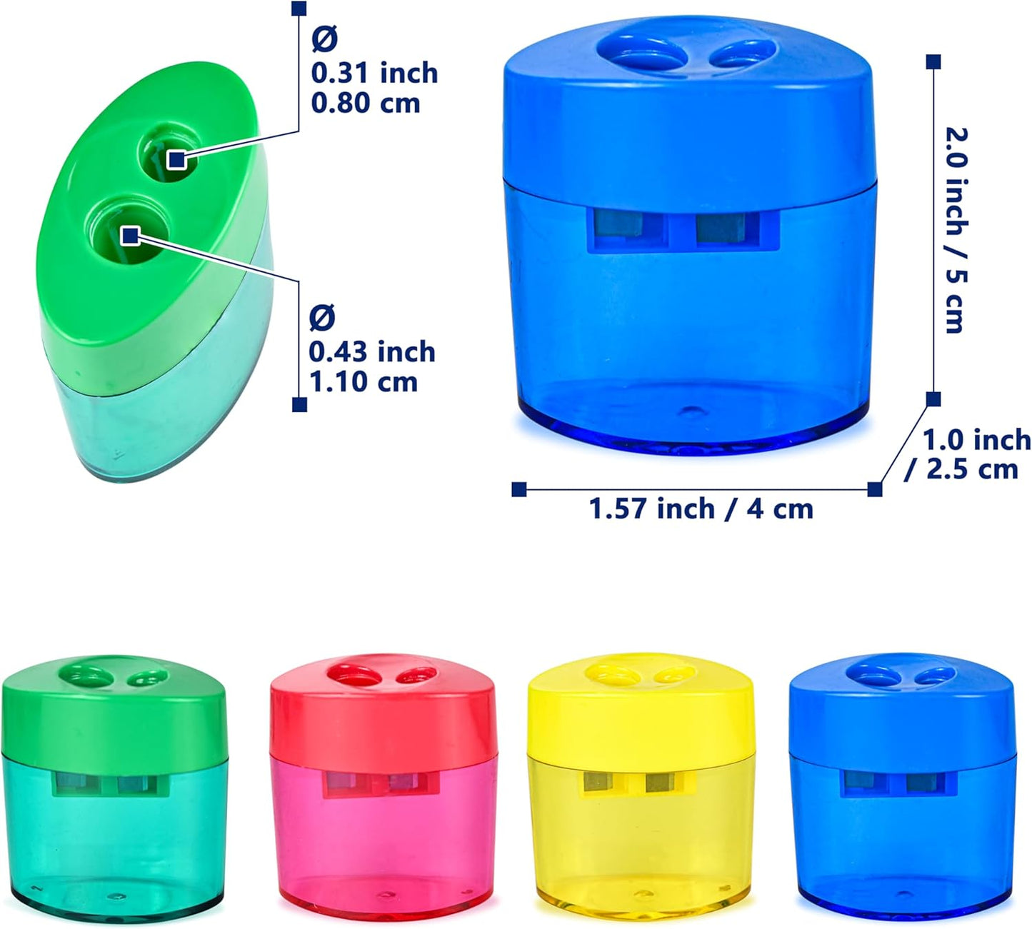 AUSTARK 4Pcs Pencil Sharpeners Manual for Kids Adults, Dual Hole Small Handheld Pencil Sharpener Bulk for Office School Home, Back to School Supplies