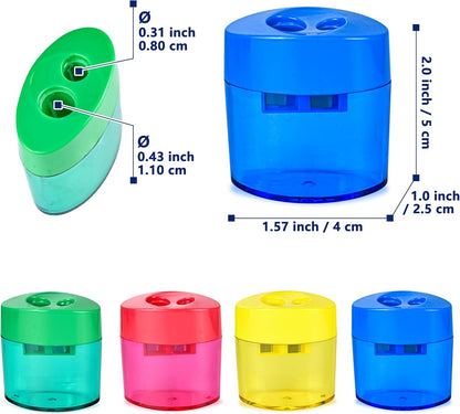 AUSTARK 4Pcs Pencil Sharpeners Manual for Kids Adults, Dual Hole Small Handheld Pencil Sharpener Bulk for Office School Home, Back to School Supplies