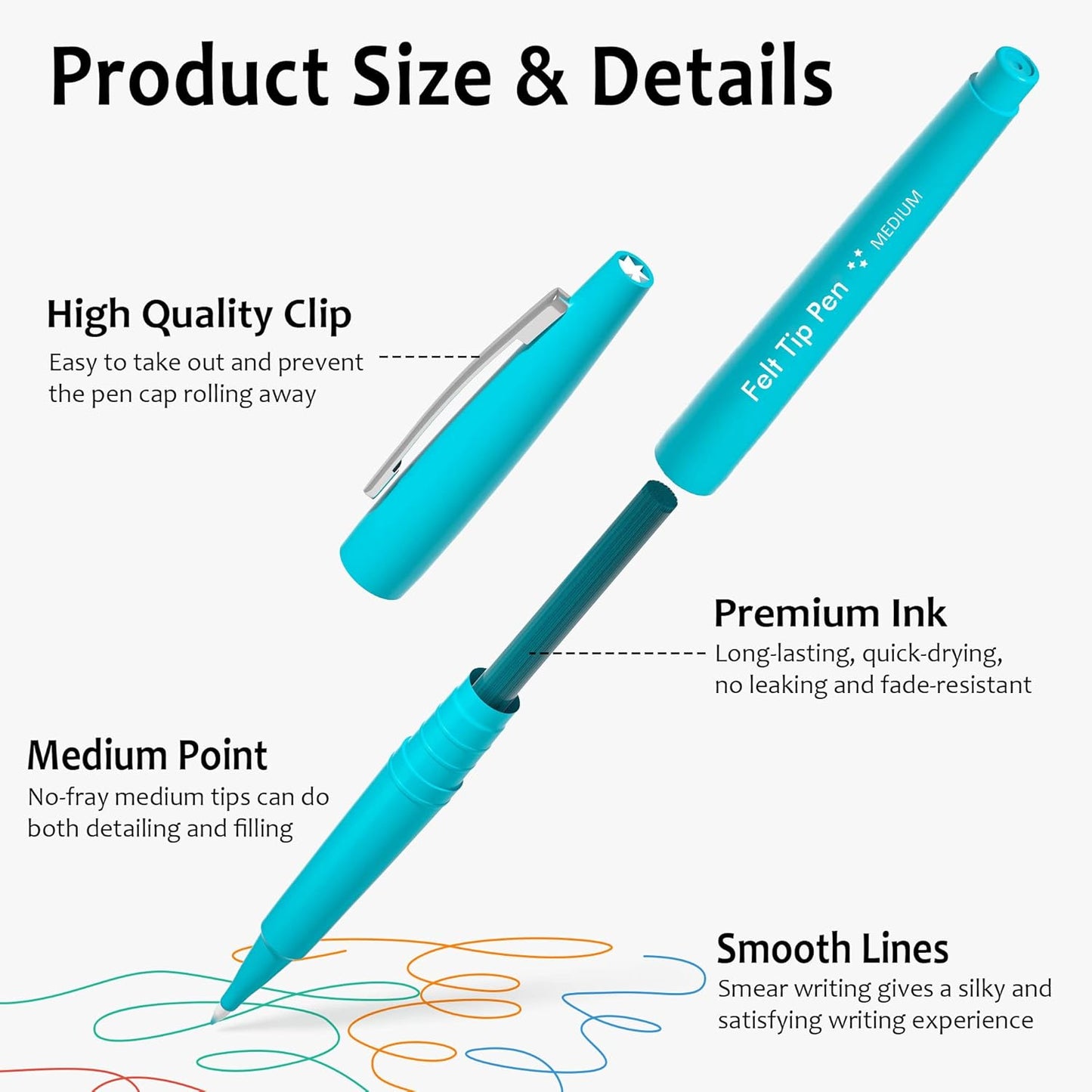 Lelix Felt Tip Pens, 30 Black Pack, 0.7mm Medium Point, Felt Tip Markers Pens for Journaling, Writing, Note Taking, Planner, Perfect for School Office and Art Supplies