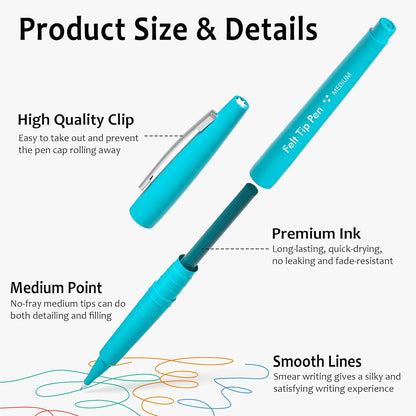 Lelix Felt Tip Pens, 30 Black Pack, 0.7mm Medium Point, Felt Tip Markers Pens for Journaling, Writing, Note Taking, Planner, Perfect for School Office and Art Supplies