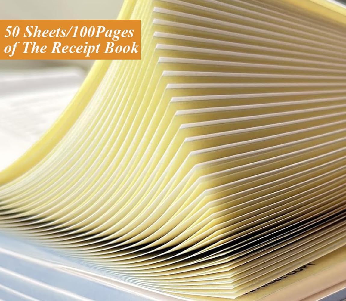 Invoice Receipt Book with Cardboard 2-Part Carbonless, 5.5" x 8.5" Order Forms, 50 Sheets Carbonless Sales Invoice Book for Small Business