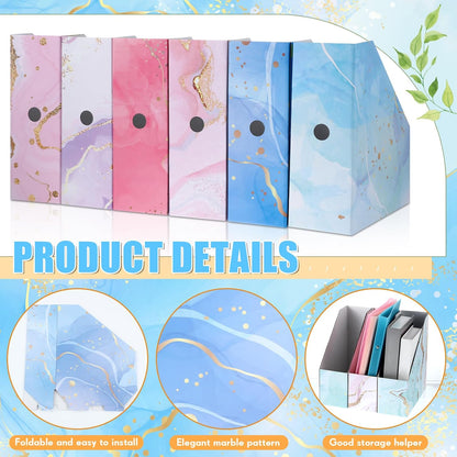 PerKoop 6 Pcs Decorative Magazine File Holders Floral Foldable File Folders Magazine Storage Boxes Rack Desk Organizer Documents with Printable Labels for School Office Home (Floral)