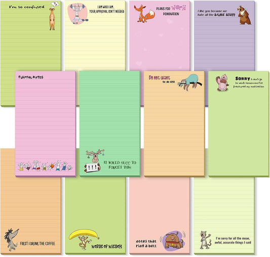 Hotop 12 Pack Funny Notepads 5x3 Inch Cute Sticky Notes Funny Gifts for Coworker Teacher Administrative Professional Fun Note Pads for Work Gifts Office Memo Notepads, Each 30 Sheets