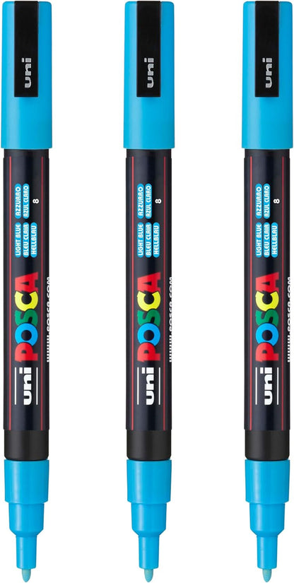 posca PC-3M Water-Based Paint Markers, Reversible Fine Tip (0.9-1.3mm), Pink, 3 Count