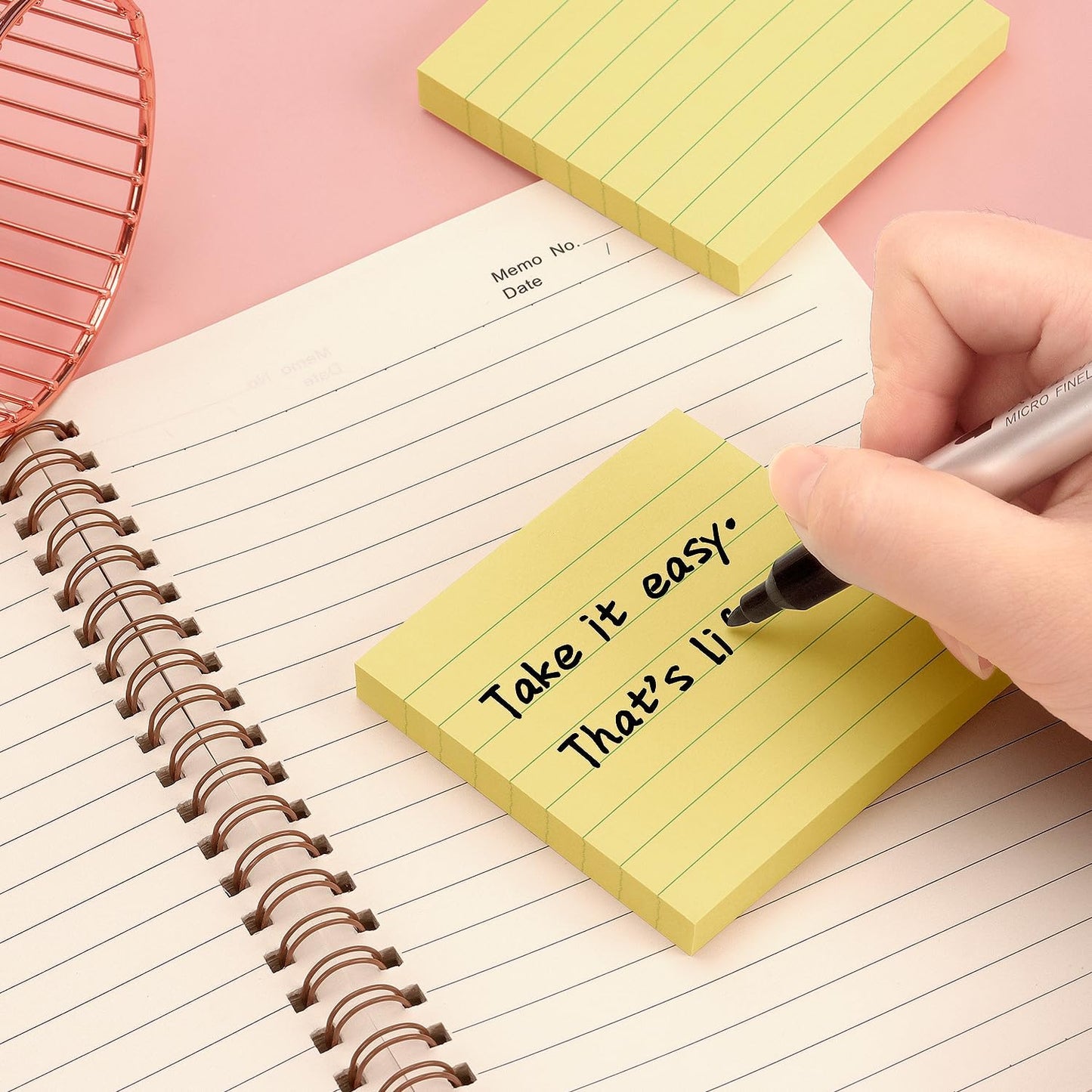 Lined Sticky Notes 3x3 Sticky Notes with Lines Self-Stick Notes Bright Color 4 Pads 90 Sheets/Pad (Pastel)