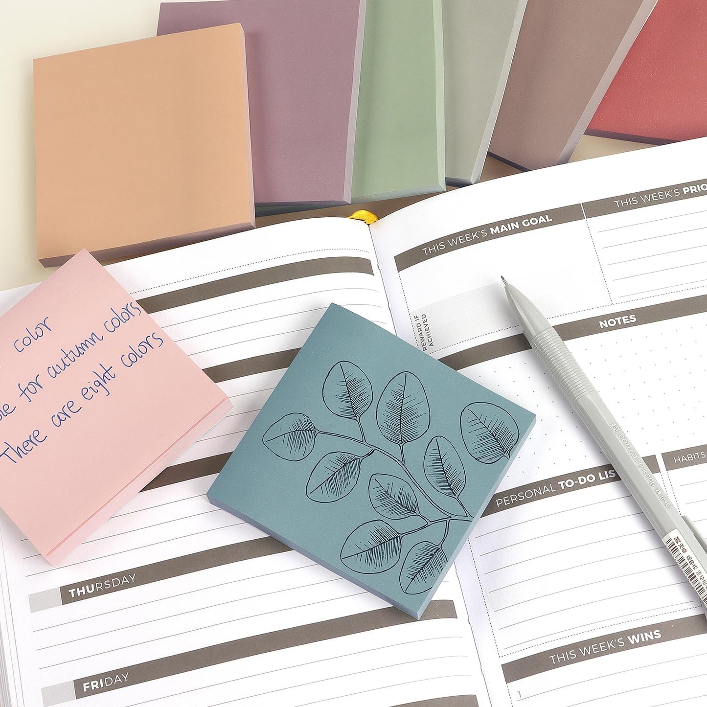 Osboo Sticky Notes 3x3 Self-Stick Notes Pads with 8 Morandi Colors, Easy to Post for Office, School, Home, 8 Pads/Pack, 80 Sheets/Pad