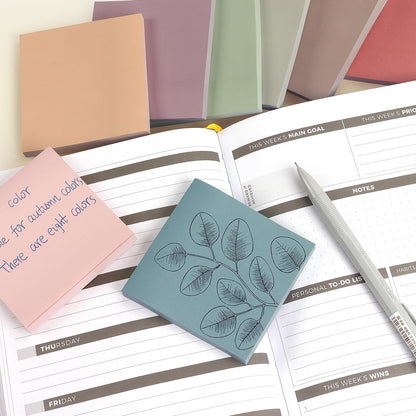 Osboo Sticky Notes 3x3 Self-Stick Notes Pads with 8 Morandi Colors, Easy to Post for Office, School, Home, 8 Pads/Pack, 80 Sheets/Pad