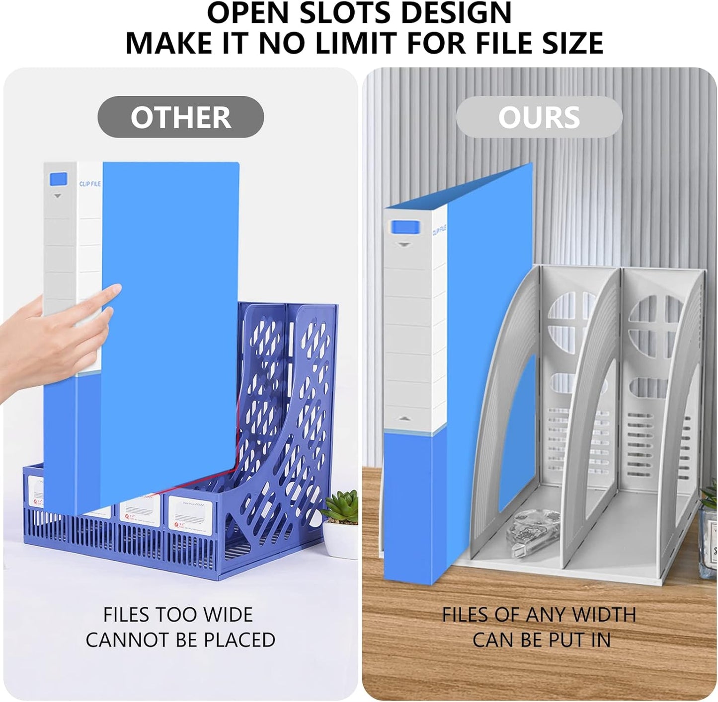 SAYEEC Magazine File Holder Folder Storage Desktop 4 Compartment Standing Hollow Green Files Bookshelf Organizer Box Office Racks Displays Holds Notebooks Documents for School Working Students