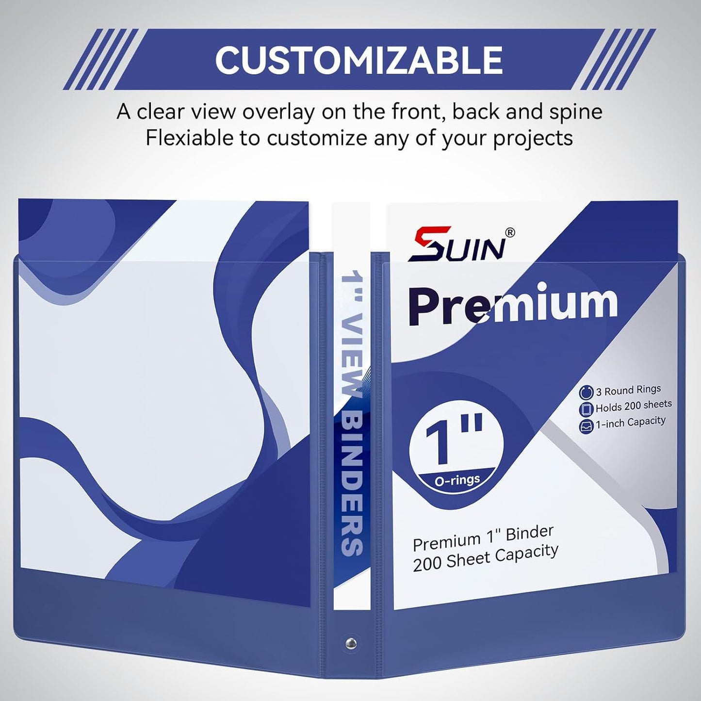SUIN 1 Inch 3 Ring Binder, Clear 1'' View Presentation Binders with 2 Pockets, Fits 8.5 x 11 Letter Size, Durable Polypropylene, Non-Stick & PVC-Free for School, Office & Home (Orange)