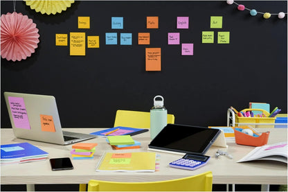 Post-it Super Sticky Lined Notes, 4 Sticky Note Pads, 5 x 8 in., School Supplies, Office Products, Sticky Notes for Vertical Surfaces, Monitors, Walls and Windows, Energy Boost Collection