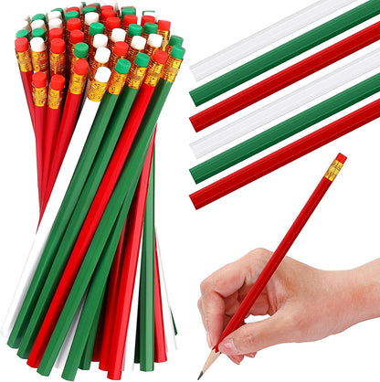 TecUnite 60 Pcs HB Pencils #2 Unsharpened Wood Cased Pencils with Eraser Hexagonal Pencil Cute Graphite No 2 Pen for Adults Gifts Exam School Office Sketching Learning (Wood Color, Silver)