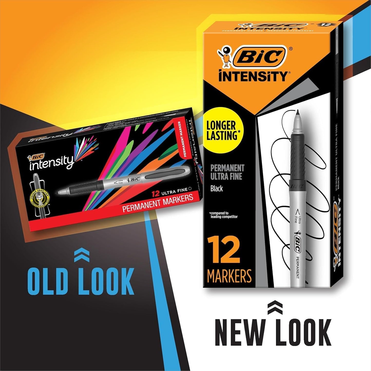 BIC Intensity Black Permanent Markers, Ultra Fine Point, 12-Count Pack of Black Markers With Non-Slip Grip for Comfort and Control
