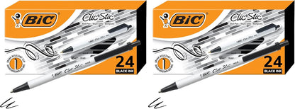 BIC Clic Stic Black Retractable Ballpoint Pens, Medium Point (1.0mm), 24-Count Pack, Round Barrel Design for Comfortable Writing