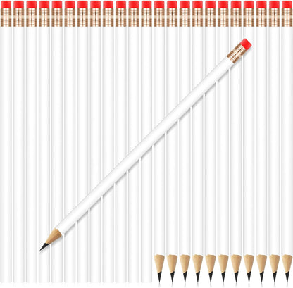 Outus 24 Pieces Round Pencils Cute HB Graphite Wood Pencils Pack with Eraser for School Drawing Sketching Wedding Office Supplies (White)