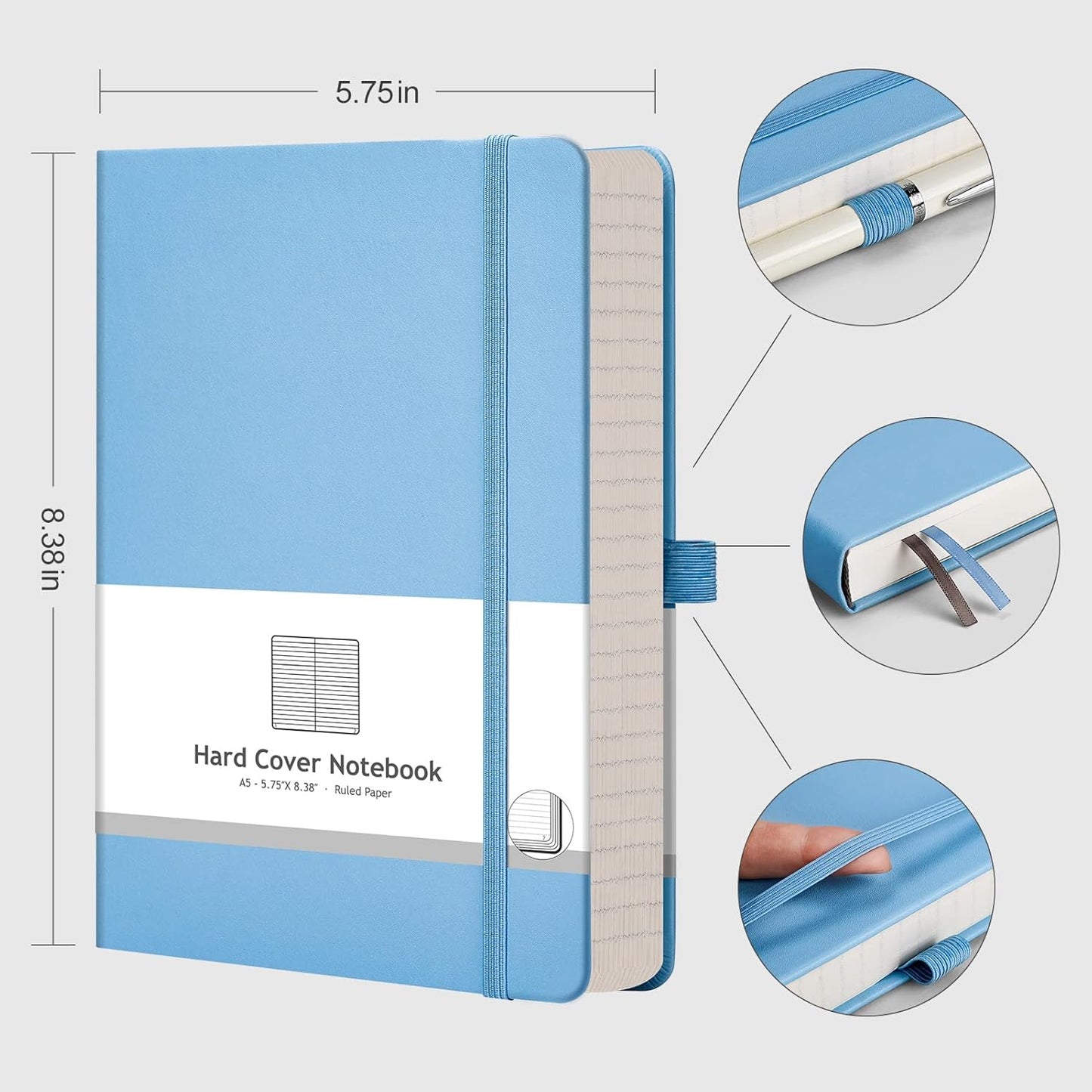 AHGXG 8.5''×11'' Notebook College Ruled - Large A4 Notebook Lined Journal - 320 Pages Thick Journal for Writing, 100gsm Thick Paper, Leather Softcover, for Work School - Black