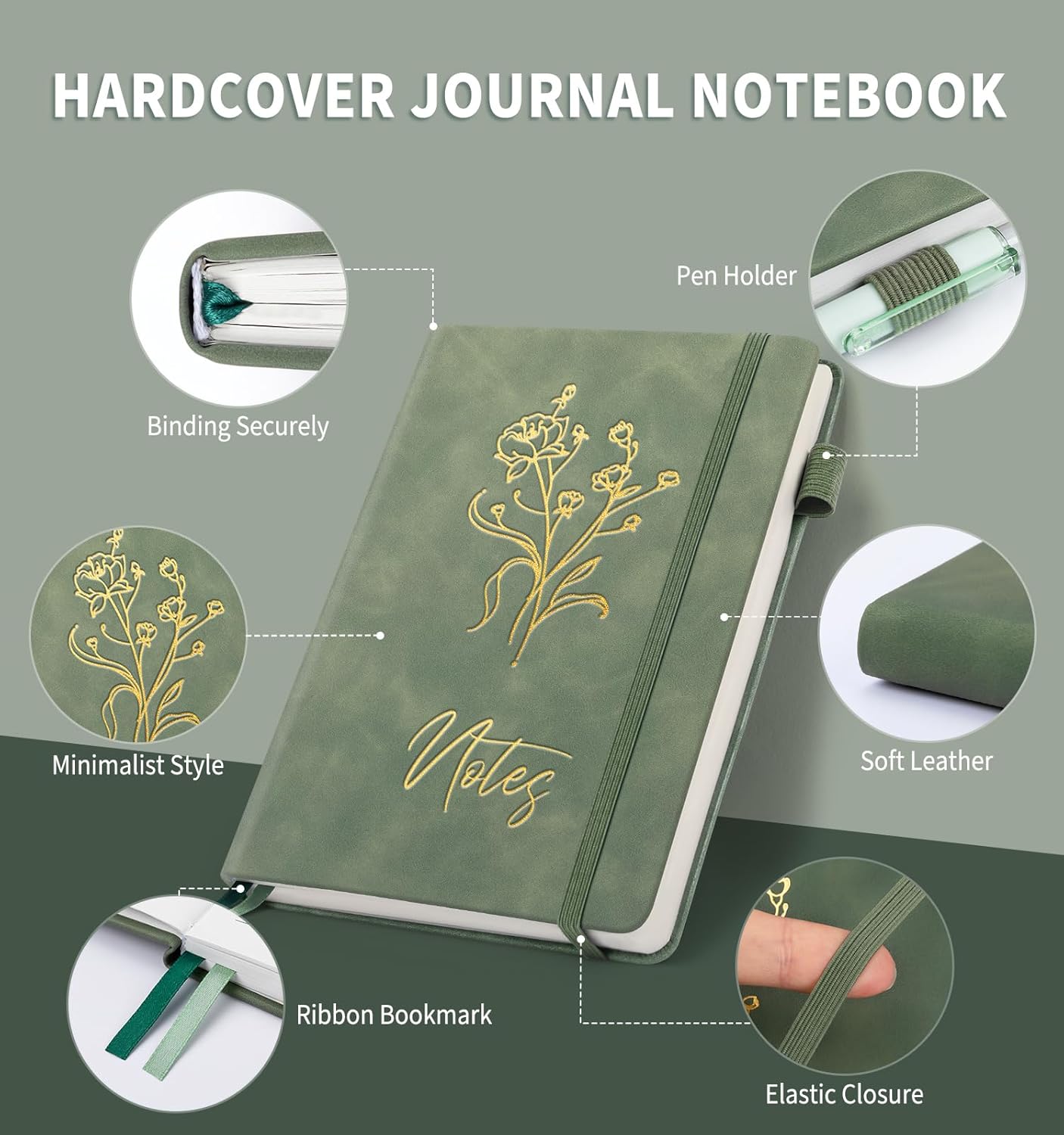 Lined Journal Notebook for Women Men, A5 Hardcover Leather Journals for Writing, 200 Pages Thick Paper, Daily Journal Notebook for Work, School, Note Taking, Business, Travel, College Ruled