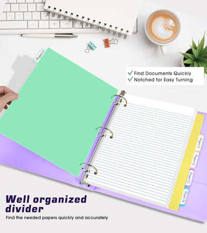 3 Ring Binder 1.5 inch，Cute Binder Organizer with 5 Tab Dividers Fits 175 Sheets of 8.5x11 Paper,Customizable Clear Cover with Inside Pockets,Aesthetic 1.5" Three Ring Binders for School Office,Purple