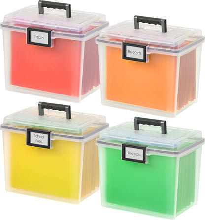 IRIS USA File Box with Lid File Organizer for Letter File w/Organizer-Lid, Plastic Mobile Filing Organizer, Water Resistant Document Box, Portable File Box with Handle, Secure Buckle, Lockable, Black