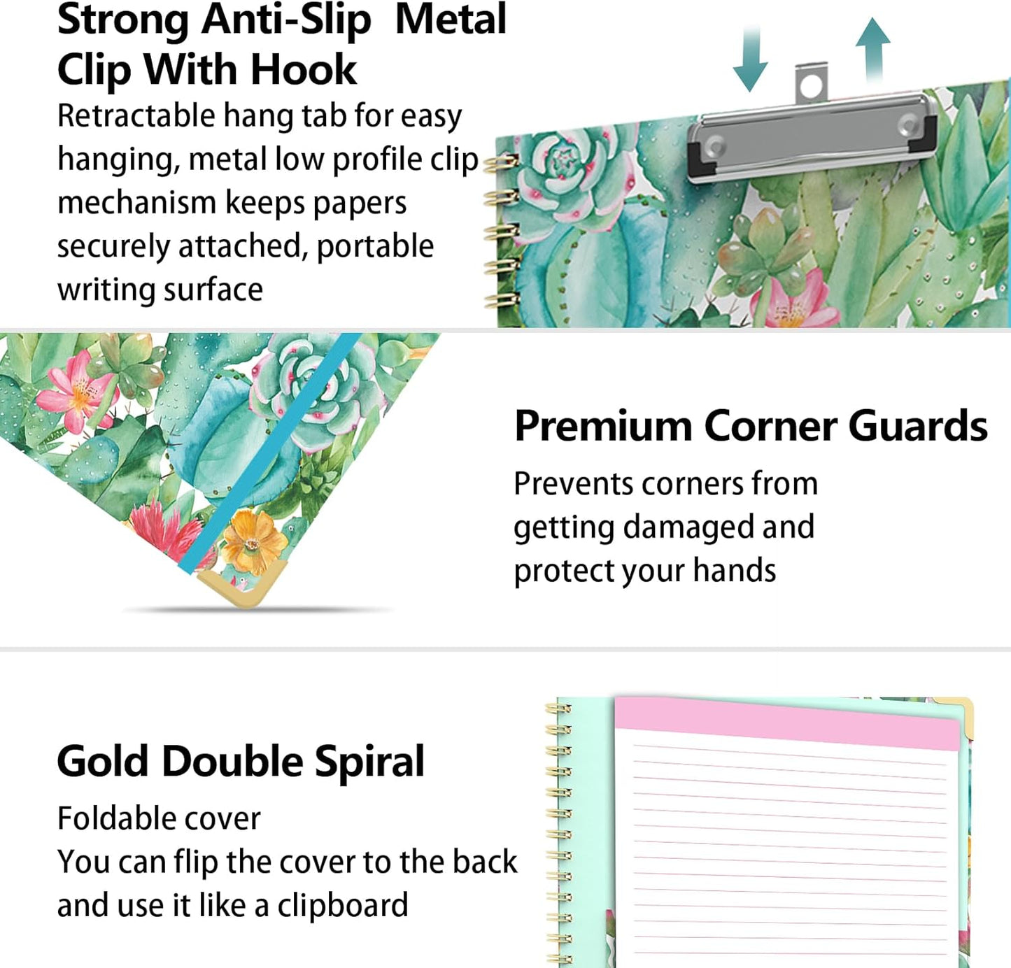Clipboard Folder with Notepad Refillable Lined for Letter Size (11" x 8.5"), 5 Dividers with Storage 10 Pockets, Cute Spiral Foldable Clipboard with Metal Clip School Office Supplies (Sunflowers)